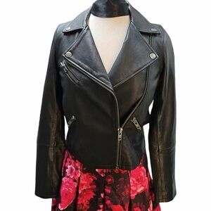 Michael Stars Jacket Moto Leather RARE black zippers soft‎ lamb & cow XS S
